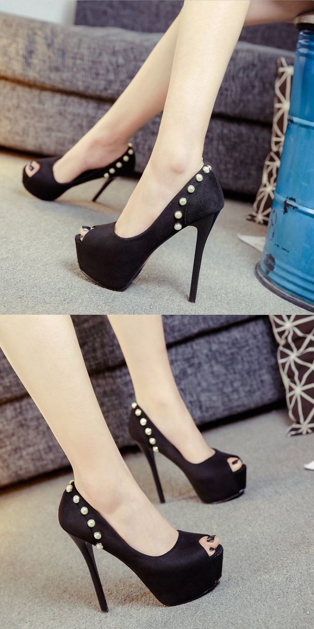 纯门春夏超高跟鞋14cm夜场防水台细跟职业绒面少女百搭走秀鱼嘴单鞋潮