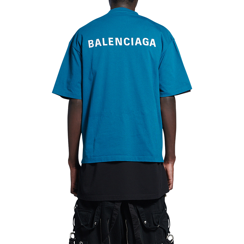 【包税】balenciaga/巴黎世家 22年早春新款 男士蓝色棉质logo短袖t恤
