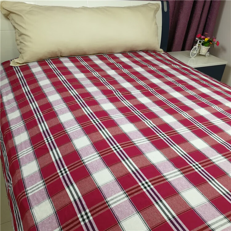 2米宽色织老粗布布料格子老土布赶集摆地摊床单褥子套面料 细布玫红格