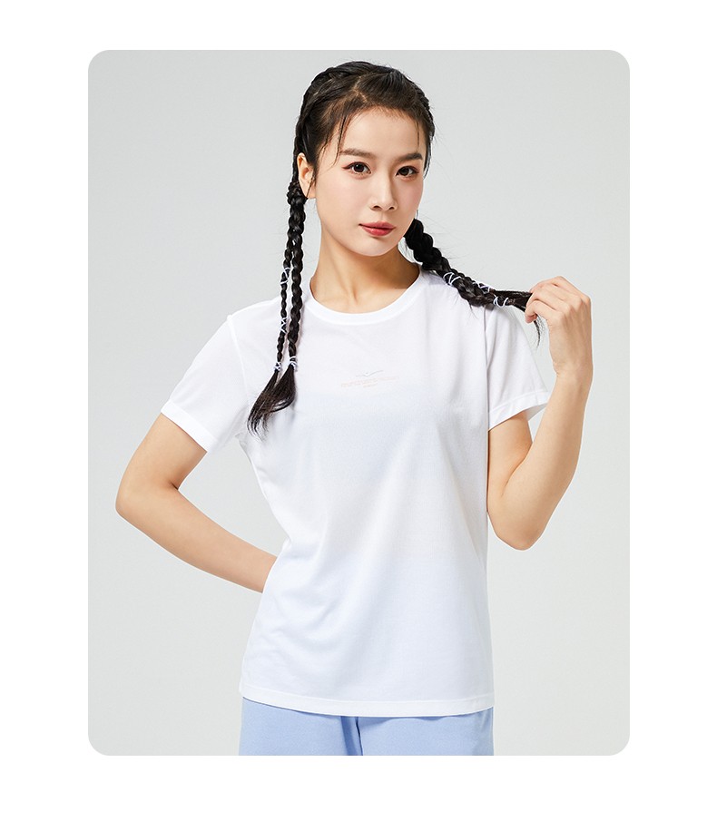 夏季新款透气舒适百搭纯色女士圆领跑步运动上衣短袖针织衫t恤正黑s