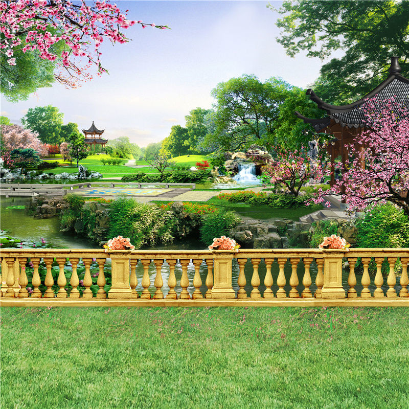 直播背景布新立体主播墙纸布3d山水大草原主竹林室外风景荷花中秋 9