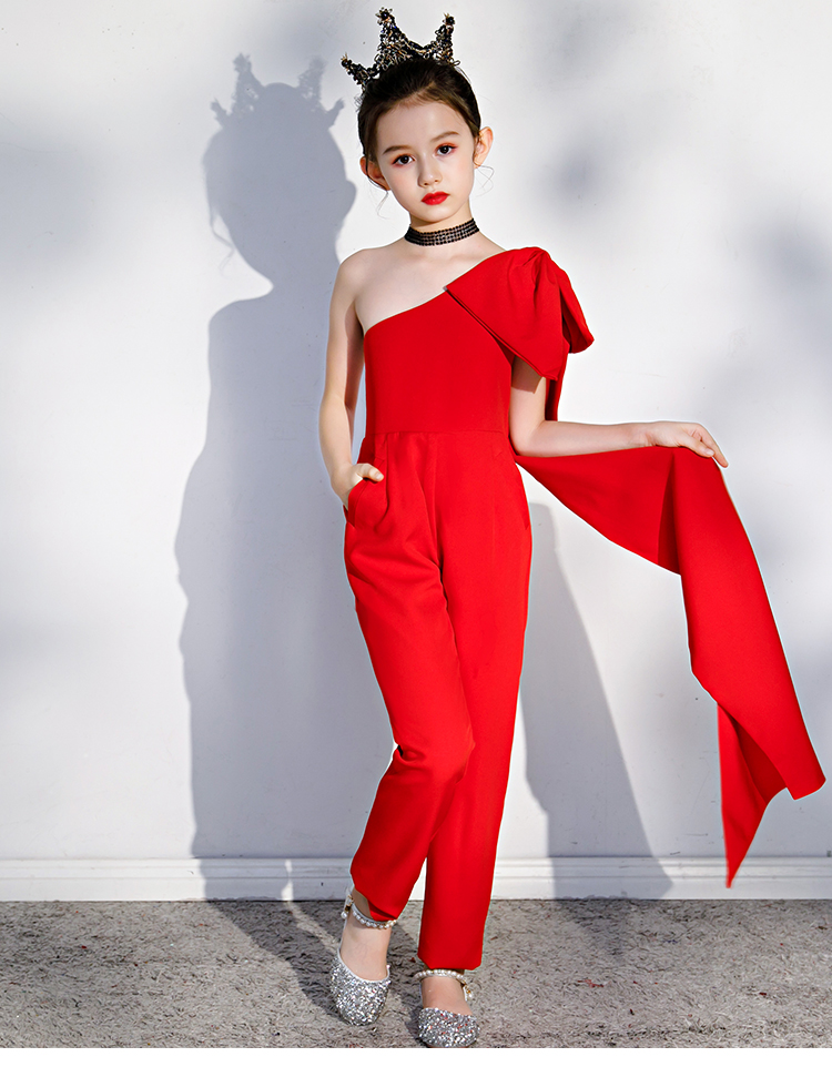 主持人钢琴演出服小女孩洋气裤潮t红色女童走秀潮服110cm女童走秀潮服