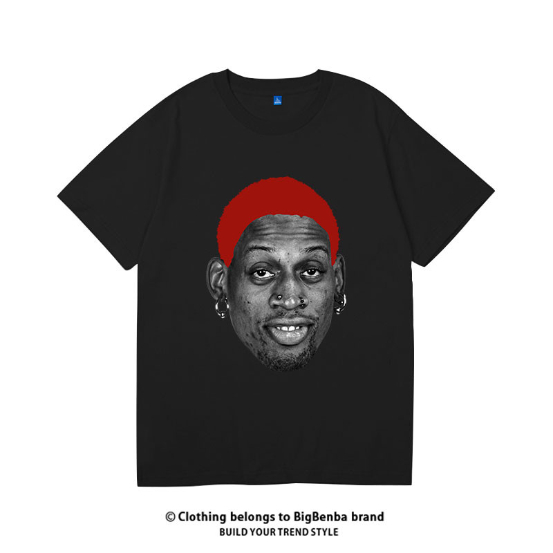 rodman大虫篮球辣妹风短袖t恤男女高街半袖 罗德曼带耳环大头像-白色