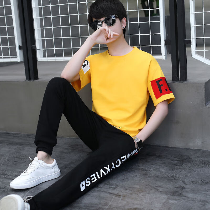 男孩潮流夏装1215岁大童短袖t恤13初中学生16青少年运动两件套装3035