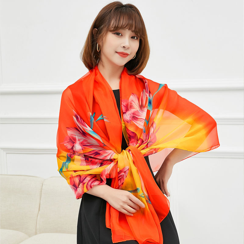 大方丝巾3个尺寸丝巾女春夏韩版长款晒纱巾超大魅力拼块黄色130195cm