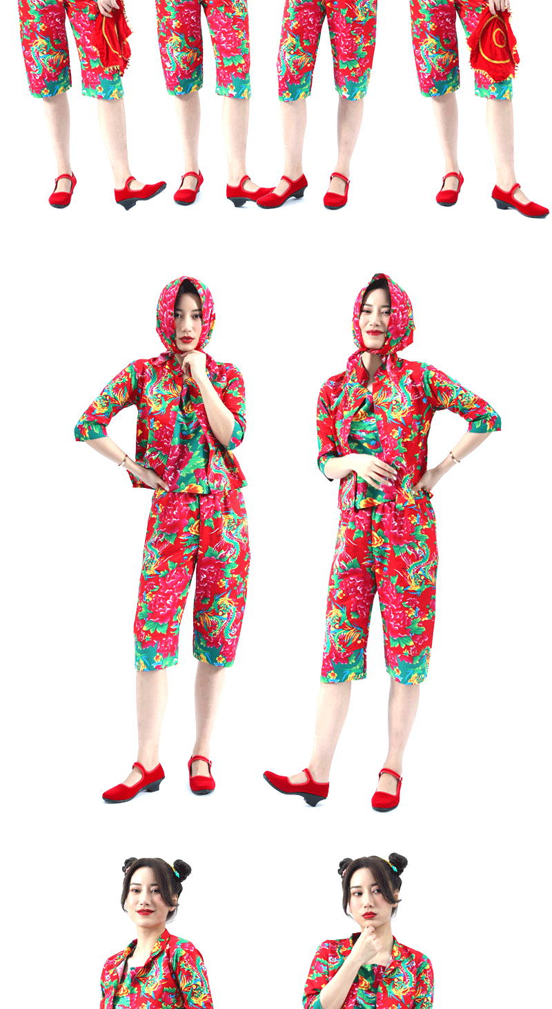 东北大花布衣服民族风二人转演出村姑搞笑舞蹈姐妹装民族扭秧歌服装