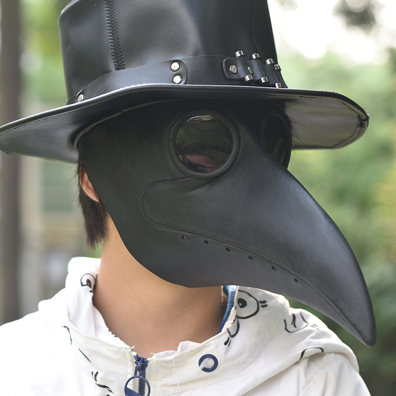 鸟嘴面具瘟疫面具瘟疫乌鸦长鸟嘴蒸汽朋克中世纪cos面具头套 银灰色