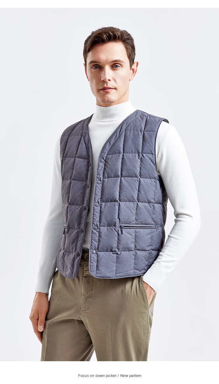 坦博尔2021年新款男士轻薄羽绒马甲商务休闲保暖商场同款 210005 深麻