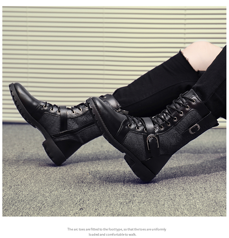 中桶男士中筒靴秋季马丁靴男高帮黑色男靴百搭皮靴工装中靴子潮冬季