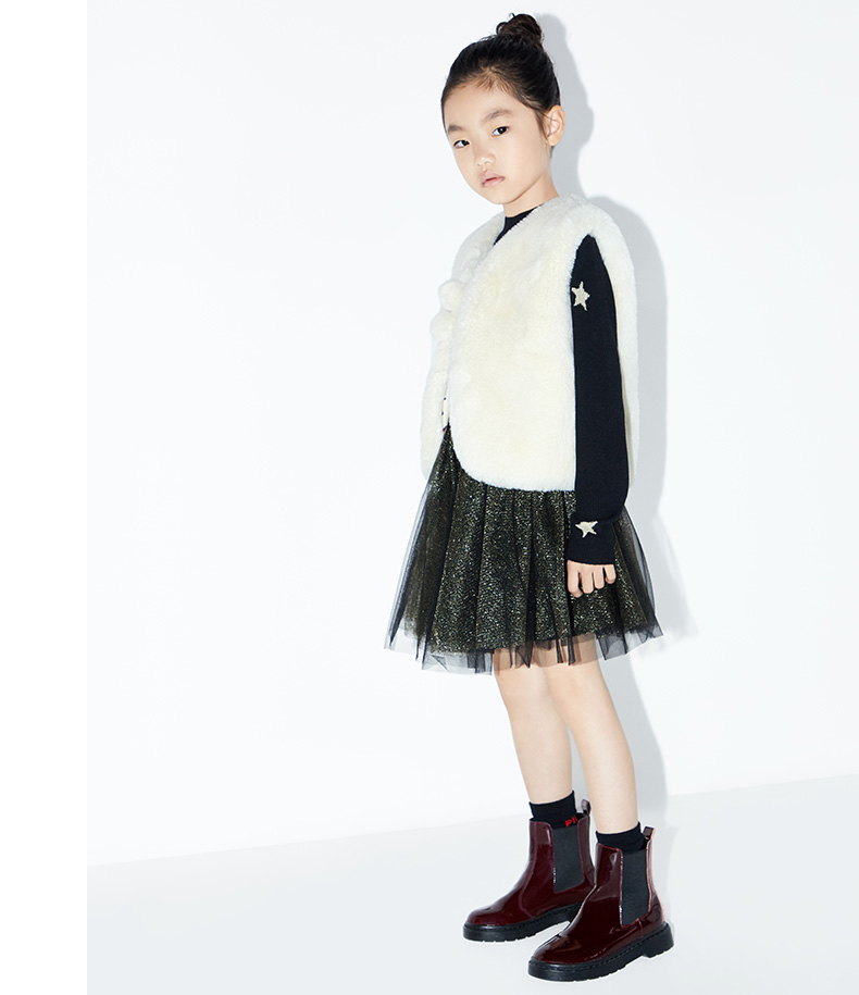 littlemoco童装春秋装新款女童仿皮草新年洋气儿童过年马甲背心 米