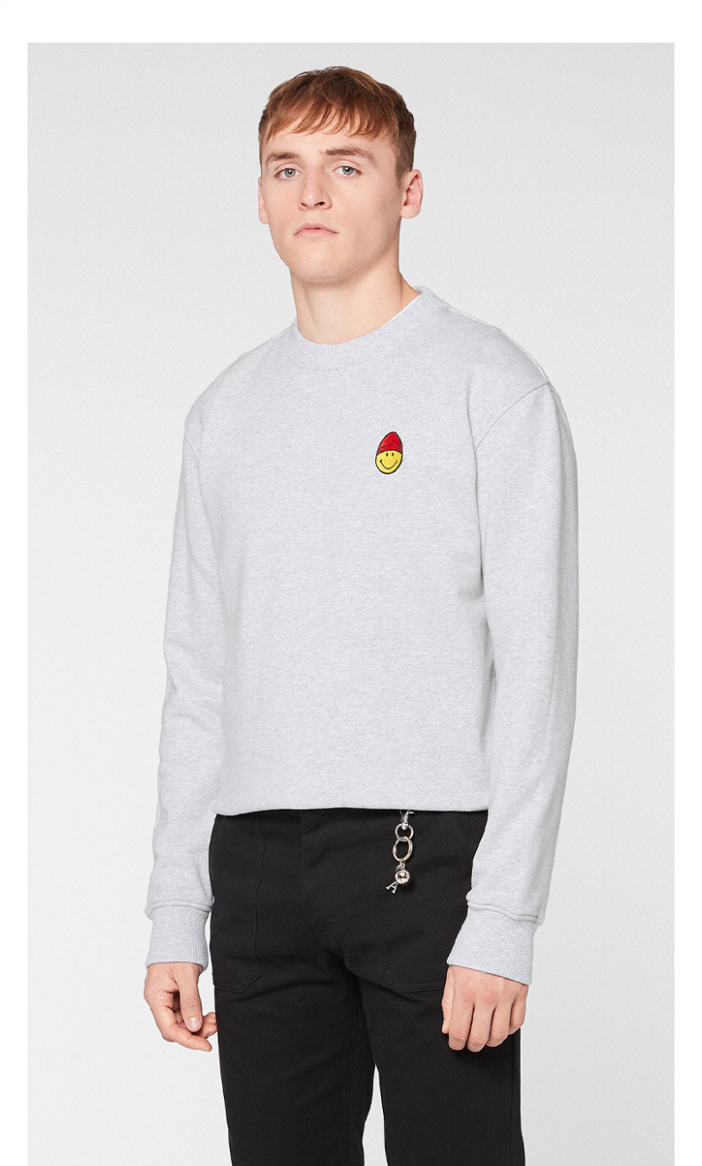 618预售amiparis男女同款春夏笑脸鸡蛋仔棉质休闲圆领卫衣055烟灰色m