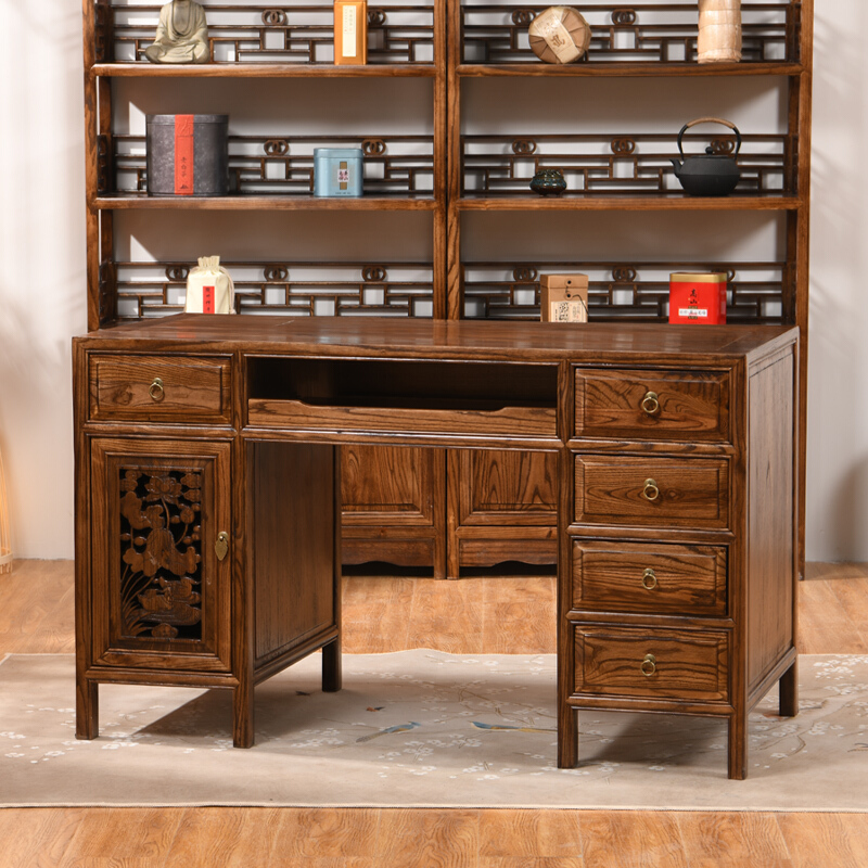 中医诊断桌古新中式古典南榆木诊断电脑桌荷花电脑桌写字台办公桌 单