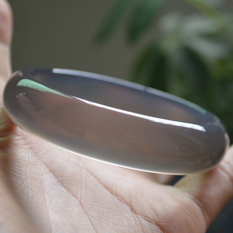 ck巴西高冰烟灰色玛瑙玉髓镯子女士玉镯灰正圈美人镯送礼七夕情人节