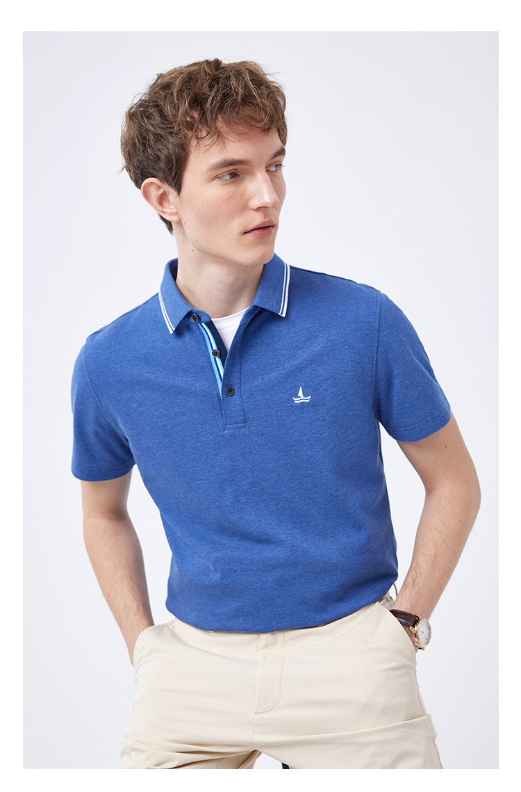 navigare意大利小帆船短袖polo衫男纯棉半袖夏装纯色翻领体恤粉红s46