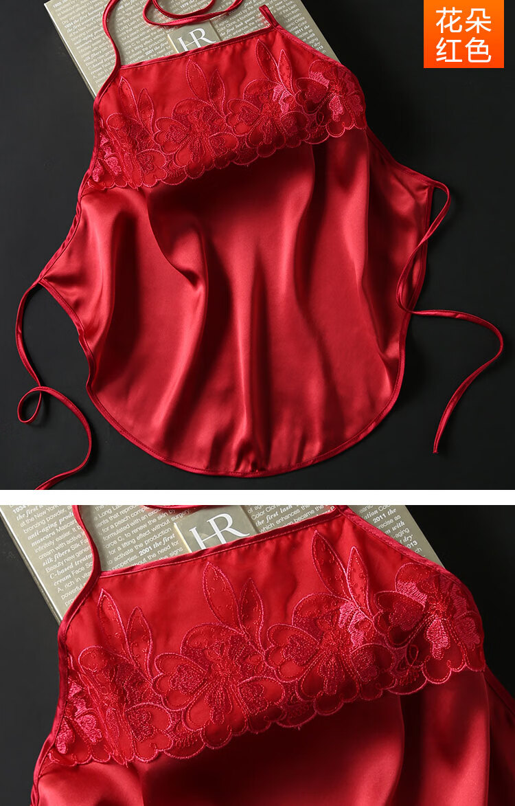 真丝肚兜古代古装宫廷裹胸三点式肚兜式内衣诱惑性感吊带 花瓣大红