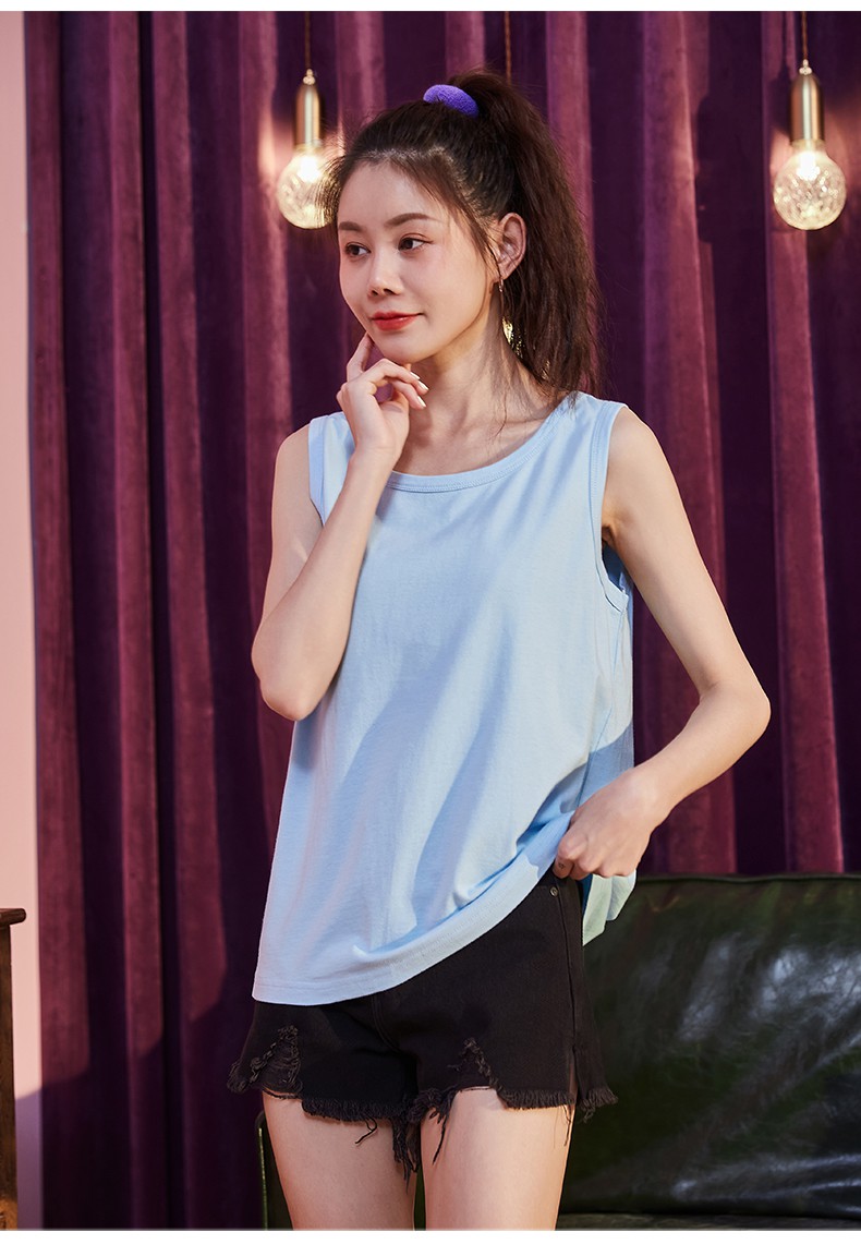 伊必圣港风无袖t恤女21夏季新款背心外穿潮运动宽松上衣黑色白色t恤