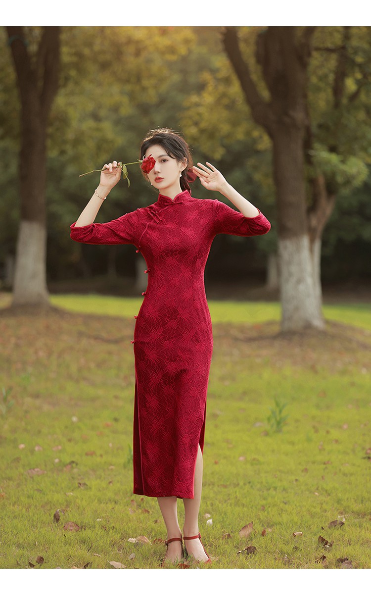 赛丽薇旗舰官方 红色旗袍敬酒服新娘女感蕾丝2022年新款订婚结婚礼服