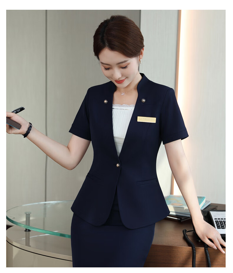 秦菲夏季酒店工作服女短袖职业套装售楼部物业前台服务员工装空姐制服