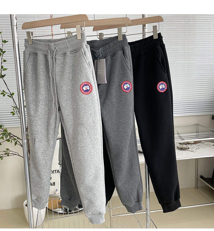 海外轻奢高端大鹅远征裤加绒卫裤羊羔绒运动裤男女秋冬季长裤 绰-黑色