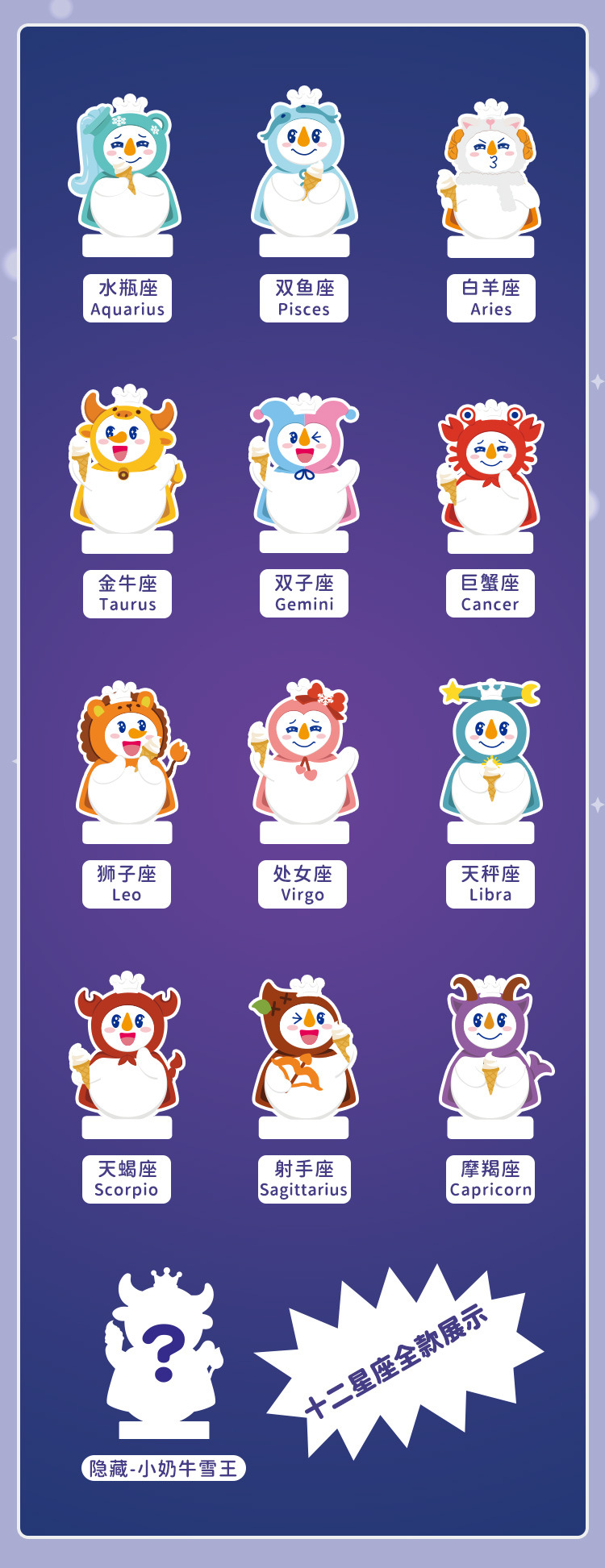 七夕节送女朋友生日礼物城雪王蜜雪冰城盲盒十二星座可爱摆件礼物 整