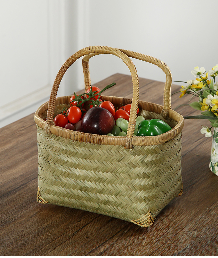 手编竹篮纯竹编制品老式手提竹篮子菜篮子购物篮家用收纳筐水果篮带
