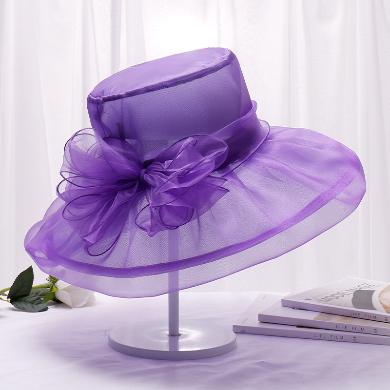 轩吕2020夏季欧根纱帽子女士花朵防晒遮阳海边沙滩纱帽遮阳大沿帽班