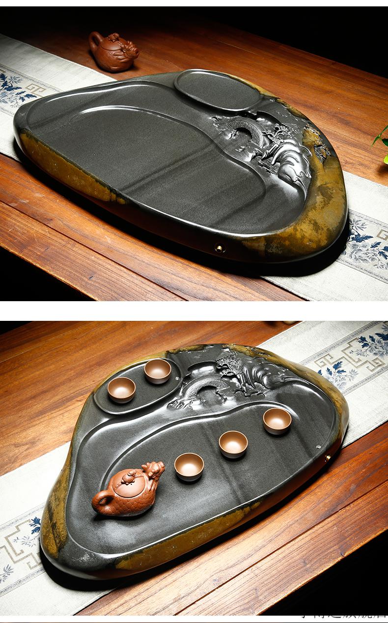 车载山水茶台 歙砚茶盘山水籽料系列茶海石头功夫茶具天然原石茶台