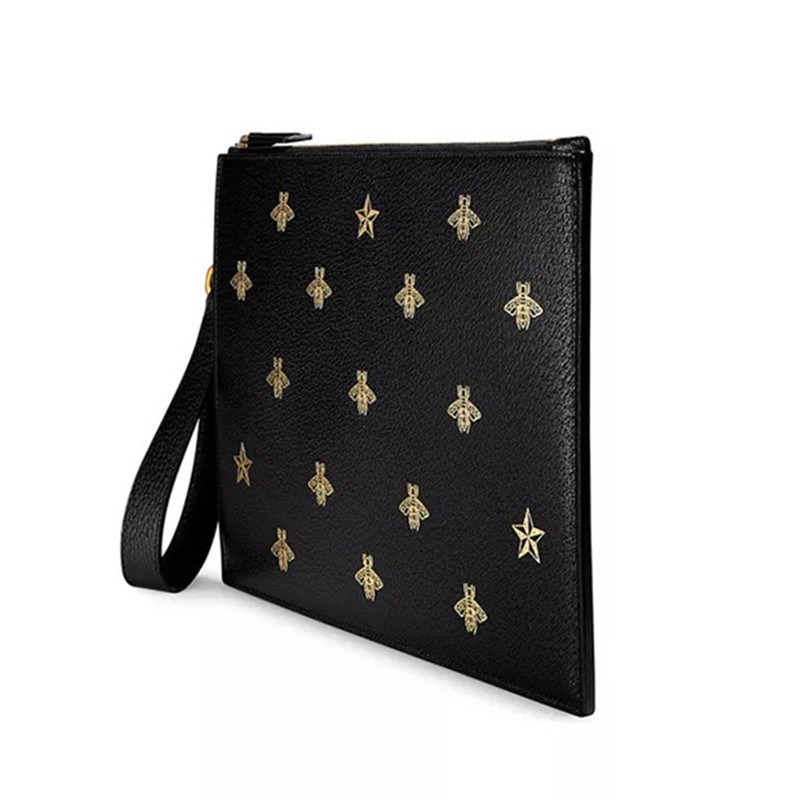 买手代购gucci古驰皮质烫金小蜜蜂手包ak黑色3020