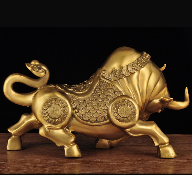 莲善堂全铜牛摆件风水牛低头金钱牛家居客厅办公室桌招财工艺品开业