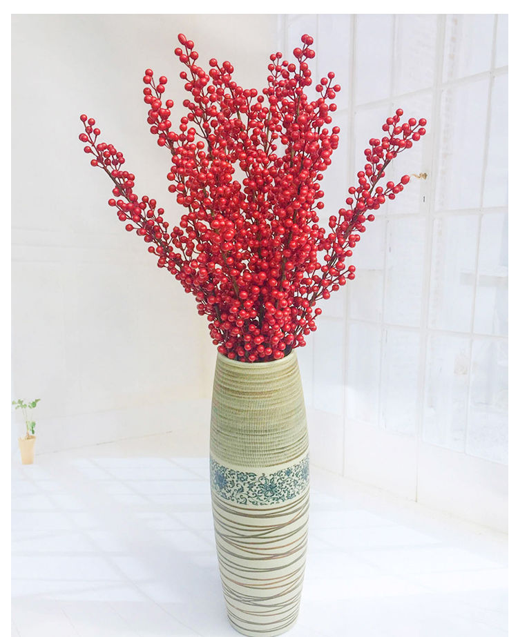 【精选】发财果仿真花落地欧式假花装饰花干花发财浆果相思红豆红浆果