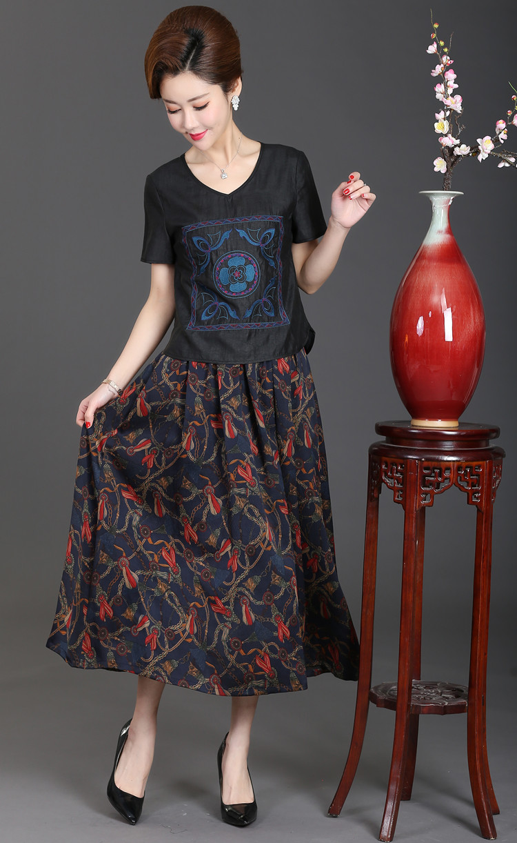 中老年真丝半身裙夏季香云纱大摆裙长款中年女士夏装裙子百搭修身收腰