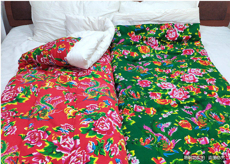 【闪电发货】老式花布 东北大花布老式被子纯棉被套布料被面大红牡丹