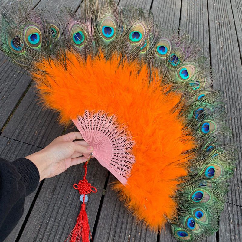 孔雀羽毛扇子肚皮舞扇子表演扇舞蹈扇孔雀舞蹈扇子直播扇子跳舞扇25骨
