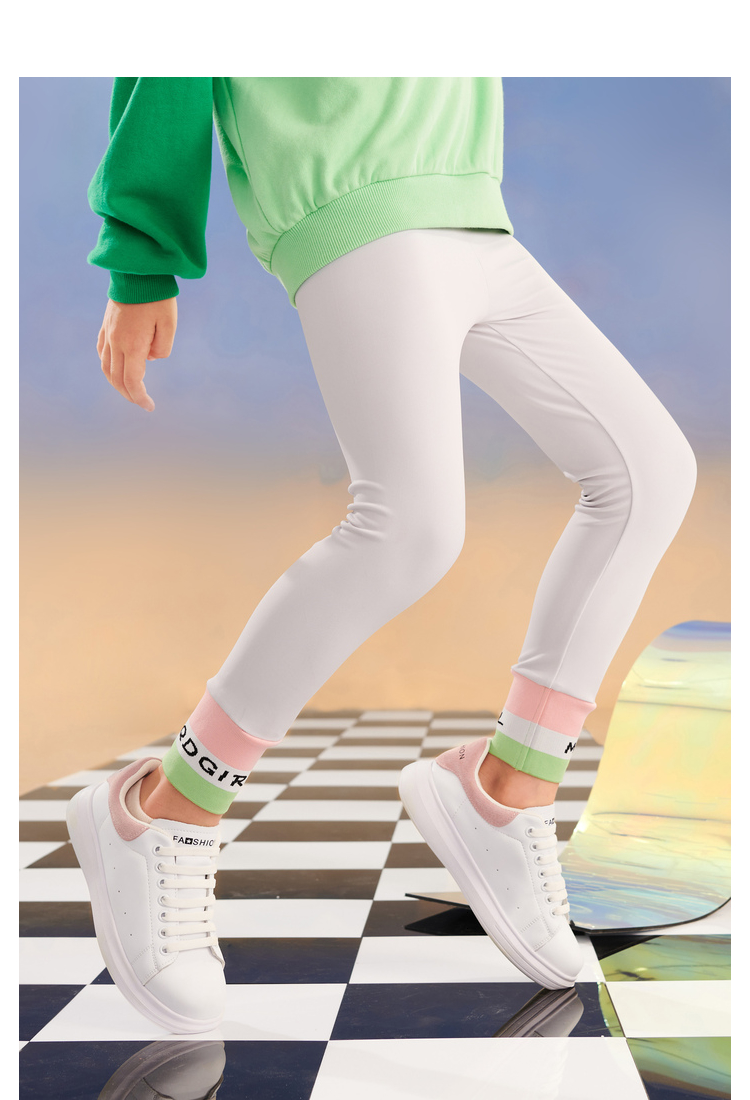 mqd童装女童春秋瑜伽裤21秋装新款儿童撞色弹力紧身打底裤外穿潮 浅灰