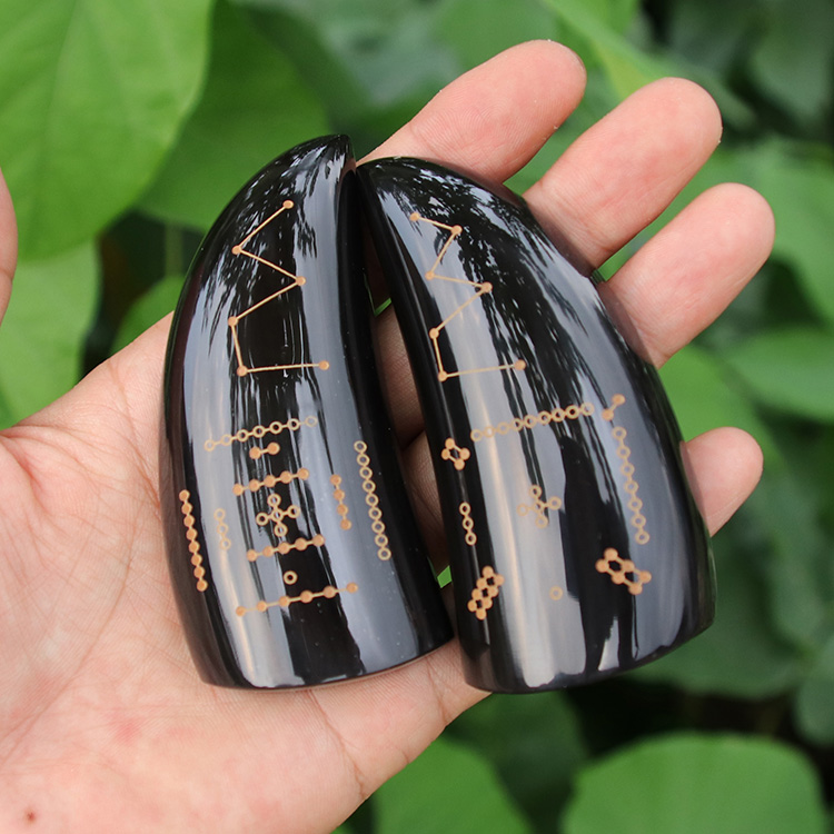 牛角杯 牛角圣杯卦雕刻河图洛书六星七星笅杯道教用品 黑色大号9厘米