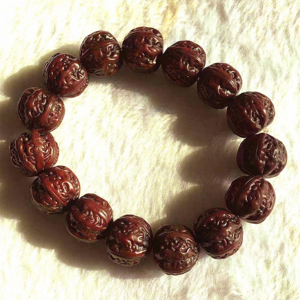 岑鑫紫金鼠金八棱三眼菩提子核桃手串男女手链文玩佛珠念珠老料 财富