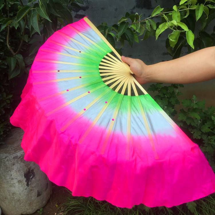 东北秧歌扇子 成人广场舞秧歌舞演出跳舞扇双面三色渐变加长舞蹈扇子