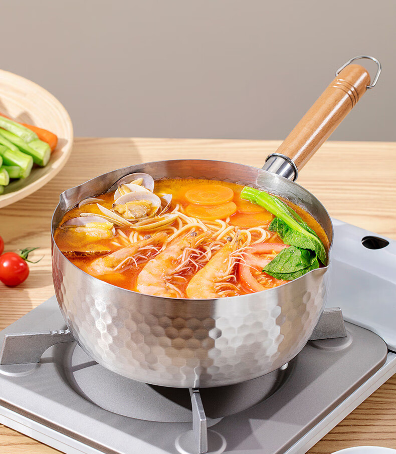 不锈钢雪平锅家用不粘小奶锅煮泡面牛奶汤锅套装宝宝辅食雪平锅20cm