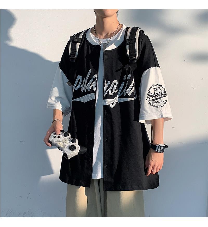三件套棒球服外套男夏季薄款短袖t恤男一套搭配帅气