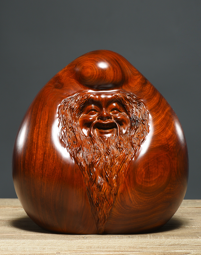 有依有靠花梨木雕寿桃摆件老寿星公红木雕刻工艺品送长辈老人祝寿生日