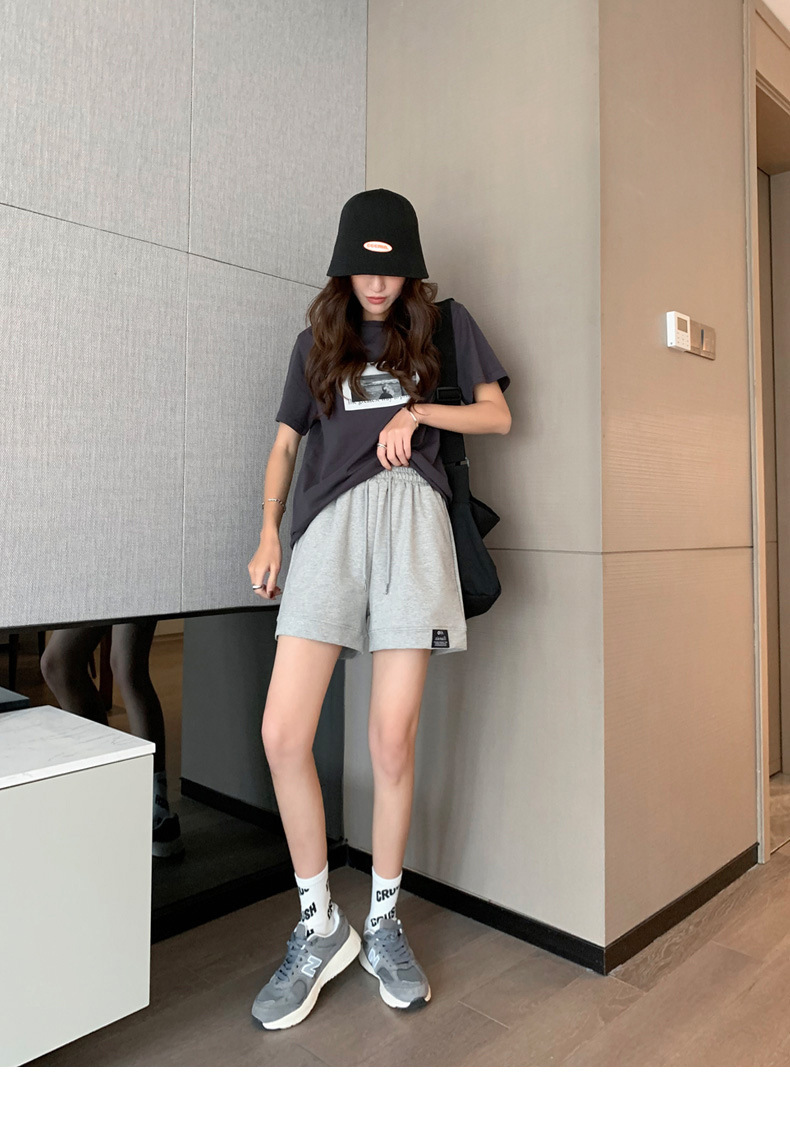 夏季休闲运动短裤女高腰宽松阔腿裤大码字外穿薄款小个子潮灰色xl