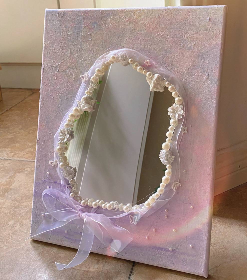 diy油画镜子diy油画镜子改造东南亚风网红diy化妆镜材料包创意不规则