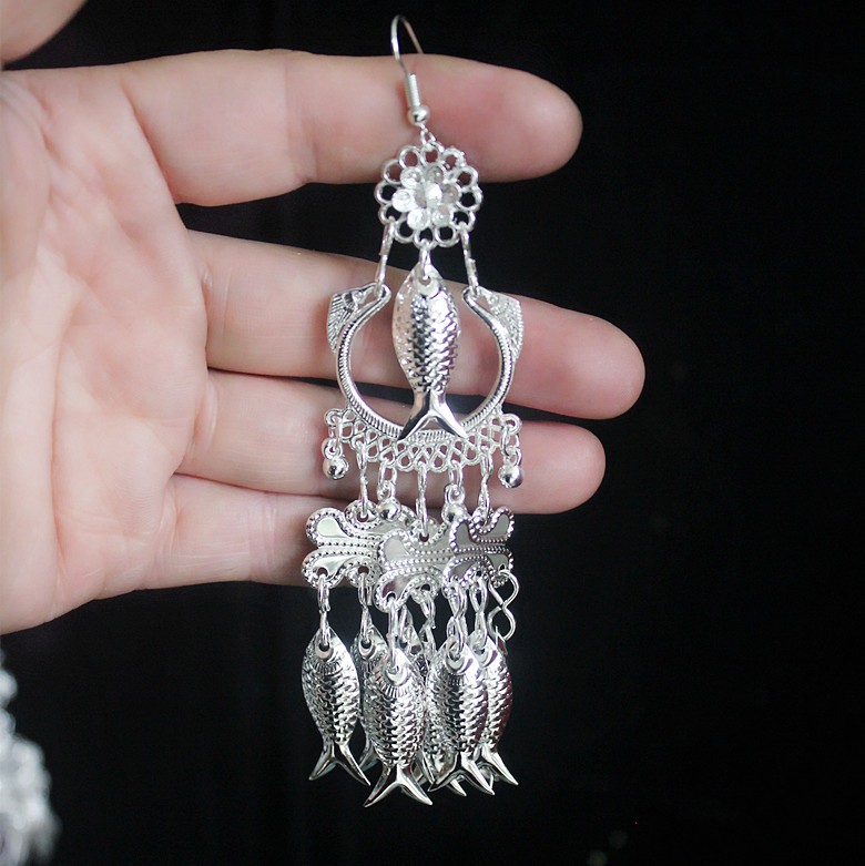奢古拉轻奢侗族苗族银饰耳环云南少数民族民族风夸张苗银耳环流苏耳串