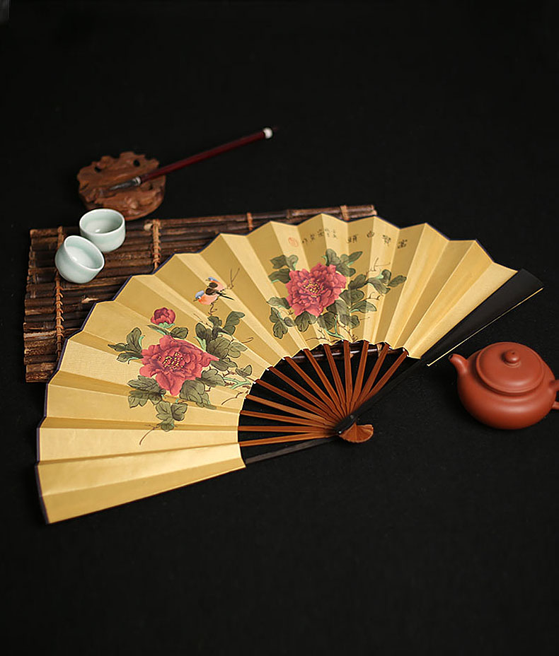 中国风绢面折扇10寸工笔绘画男士木古典礼品工艺扇子 一尺十五方木绢
