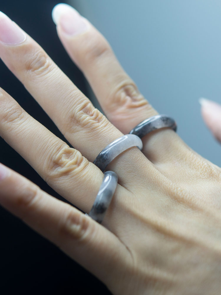 彬清高端品质翡翠戒指冰乌鸡水墨国风半山半水黑戒圈男女款指环直播专