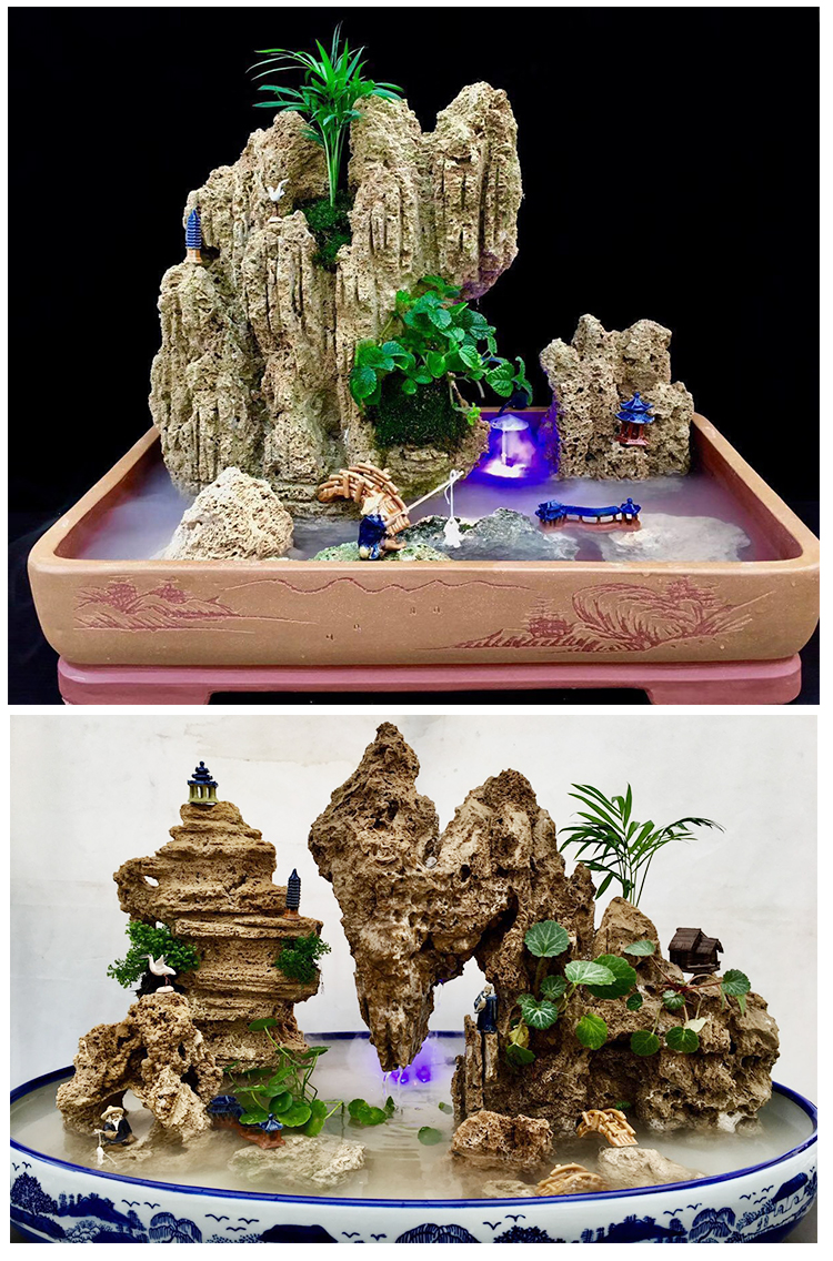 上水石吸水石假山盆景水泵高山流水喷泉鱼缸节能水泵浅灰色20w水泵2米