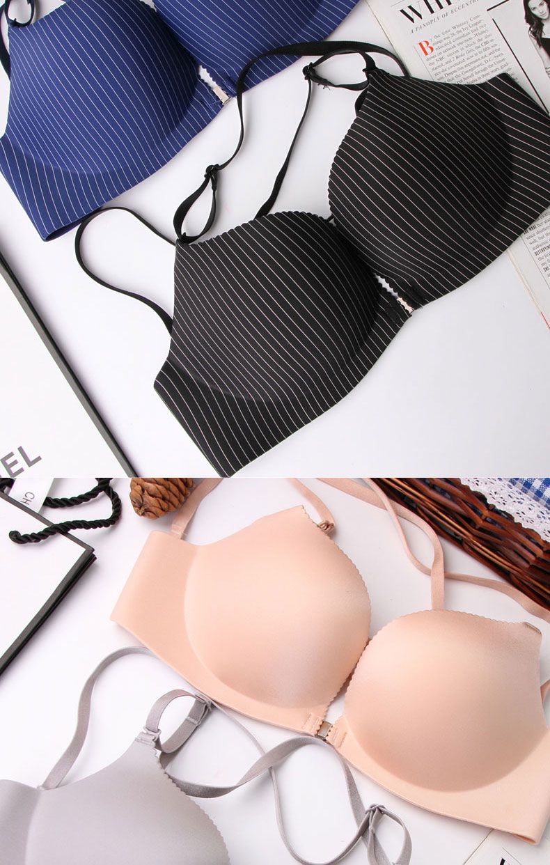 交叉带文胸女生内衣胸罩交叉带前扣露背美背内衣女薄款小胸聚拢上托无