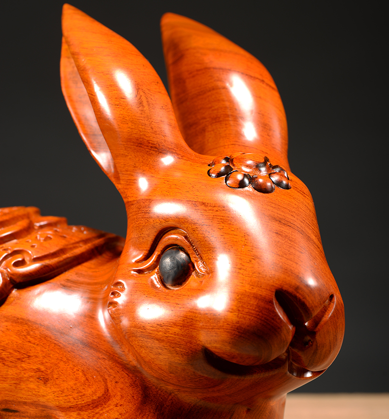 奈希森花梨实木质雕刻兔子十二生肖红木家居客厅酒柜办