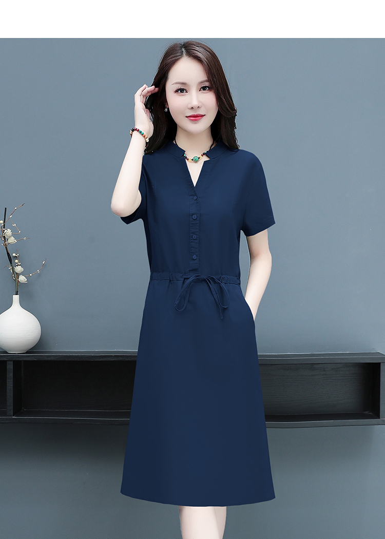 莎贝茜纯色棉麻连衣裙女2021年新款夏装大码女装休闲时尚收腰显瘦贵