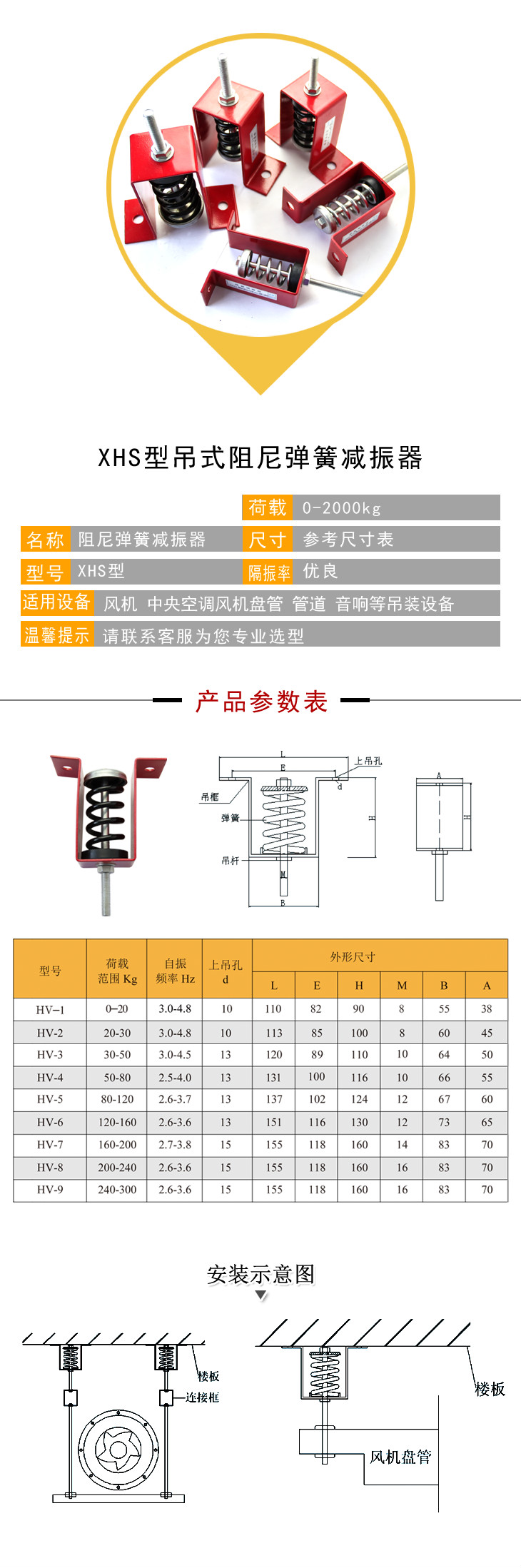 晋百年 吊顶风机减震器落地 阻尼弹簧减震器吊装吊式外机坐式减震垫